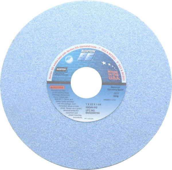 Norton - 7" Diam x 1-1/4" Hole x 1/2" Thick, I Hardness, 46 Grit Surface Grinding Wheel - Ceramic, Type 1, Coarse Grade, 3,600 Max RPM, Vitrified Bond, No Recess - Exact Tool & Supply