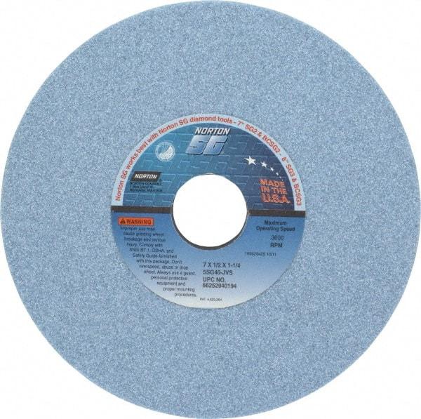 Norton - 7" Diam x 1-1/4" Hole x 1/2" Thick, J Hardness, 46 Grit Surface Grinding Wheel - Ceramic, Type 1, Coarse Grade, 3,600 Max RPM, Vitrified Bond, No Recess - Exact Tool & Supply