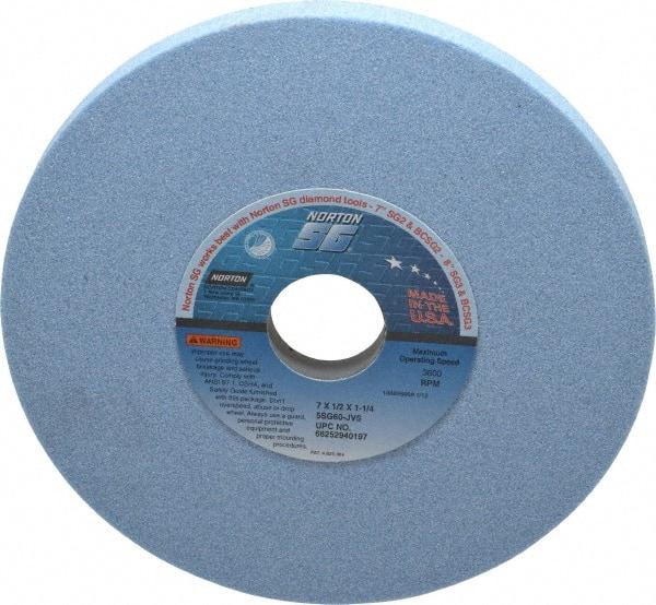 Norton - 7" Diam x 1-1/4" Hole x 1/2" Thick, J Hardness, 60 Grit Surface Grinding Wheel - Ceramic, Type 1, Medium Grade, 3,600 Max RPM, Vitrified Bond, No Recess - Exact Tool & Supply