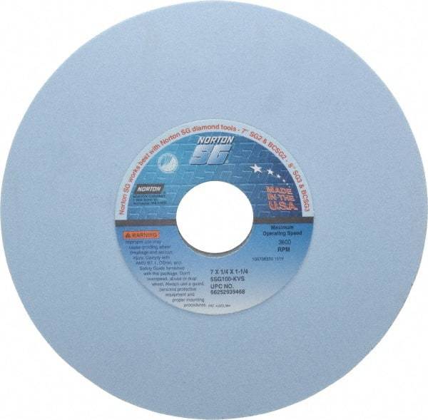 Norton - 7" Diam x 1-1/4" Hole x 1/4" Thick, K Hardness, 100 Grit Surface Grinding Wheel - Ceramic, Type 1, Fine Grade, 3,600 Max RPM, Vitrified Bond, No Recess - Exact Tool & Supply