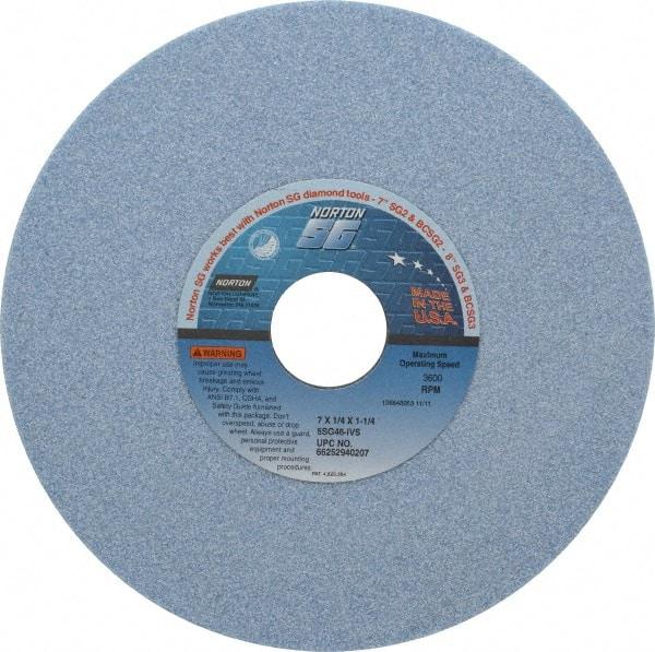 Norton - 7" Diam x 1-1/4" Hole x 1/4" Thick, I Hardness, 46 Grit Surface Grinding Wheel - Ceramic, Type 1, Coarse Grade, 3,600 Max RPM, Vitrified Bond, No Recess - Exact Tool & Supply