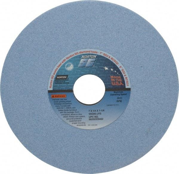 Norton - 7" Diam x 1-1/4" Hole x 1/4" Thick, J Hardness, 60 Grit Surface Grinding Wheel - Ceramic, Type 1, Medium Grade, 3,600 Max RPM, Vitrified Bond, No Recess - Exact Tool & Supply