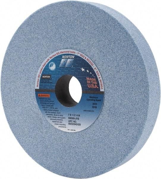 Norton - 7" Diam x 1-1/4" Hole x 1" Thick, J Hardness, 60 Grit Surface Grinding Wheel - Ceramic, Type 1, Medium Grade, 3,600 Max RPM, Vitrified Bond, No Recess - Exact Tool & Supply
