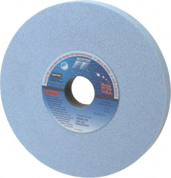 Norton - 7" Diam x 1-1/4" Hole x 3/4" Thick, J Hardness, 60 Grit Surface Grinding Wheel - Ceramic, Type 1, Medium Grade, 3,600 Max RPM, Vitrified Bond, No Recess - Exact Tool & Supply