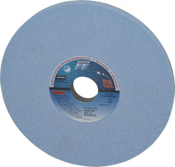 Norton - 8" Diam x 1-1/4" Hole x 1/2" Thick, J Hardness, 60 Grit Surface Grinding Wheel - Ceramic, Type 1, Medium Grade, 3,600 Max RPM, Vitrified Bond, No Recess - Exact Tool & Supply