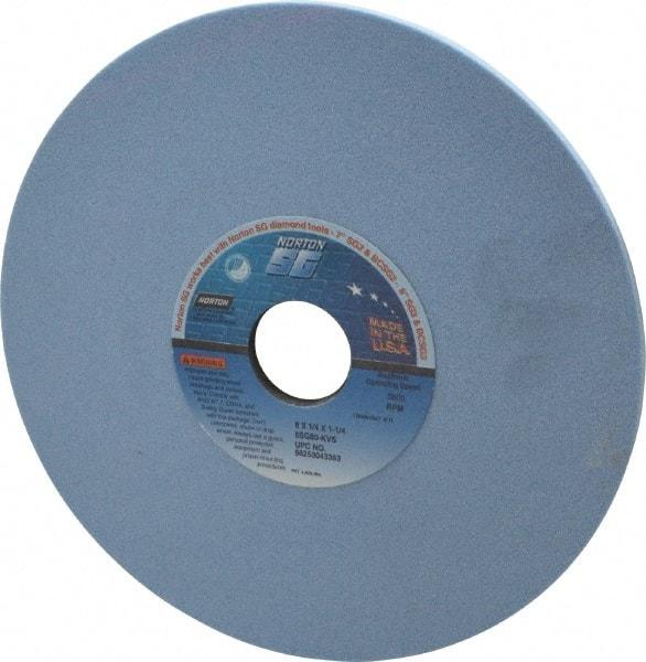 Norton - 8" Diam x 1-1/4" Hole x 1/4" Thick, K Hardness, 80 Grit Surface Grinding Wheel - Ceramic, Type 1, Medium Grade, 3,600 Max RPM, Vitrified Bond, No Recess - Exact Tool & Supply