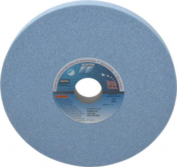Norton - 8" Diam x 1-1/4" Hole x 3/4" Thick, J Hardness, 46 Grit Surface Grinding Wheel - Ceramic, Type 1, Coarse Grade, 3,600 Max RPM, Vitrified Bond, No Recess - Exact Tool & Supply