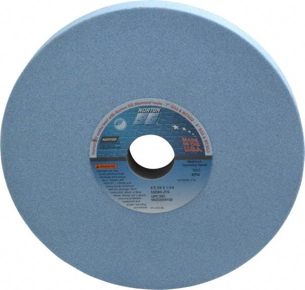 Norton - 8" Diam x 1-1/4" Hole x 3/4" Thick, J Hardness, 60 Grit Surface Grinding Wheel - Ceramic, Type 1, Medium Grade, 3,600 Max RPM, Vitrified Bond, No Recess - Exact Tool & Supply