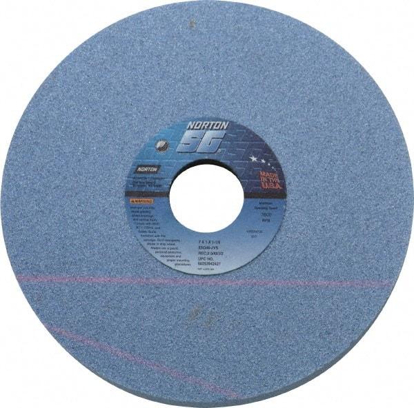 Norton - 7" Diam x 1-1/4" Hole x 1" Thick, J Hardness, 46 Grit Surface Grinding Wheel - Ceramic, Type 5, Coarse Grade, 3,600 Max RPM, Vitrified Bond, One-Side Recess - Exact Tool & Supply