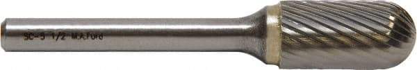 M.A. Ford - 3/16" Cut Diam, 1/4" Shank Diam, Cylinder with Radius Head Double Cut Burr - Carbide, Radius End, 5/8" LOC, 2" OAL - Exact Tool & Supply