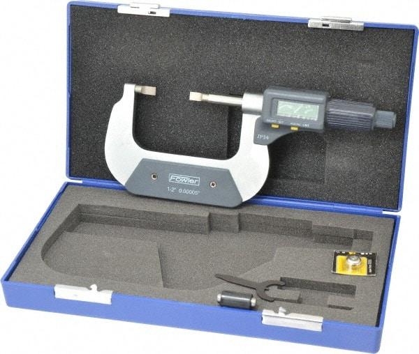 Fowler - 1" to 2" Mechanical Blade Micrometer - 0.0002" Accuracy, 0.001mm Graduation, 0.03" Blade Thickness, Friction Thimble, Digital Counter - Exact Tool & Supply