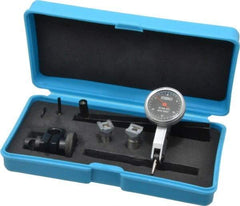 Fowler - 8 Piece, 0" to 0.03" Measuring Range, 1-1/8" Dial Diam, 0-15-0 Dial Reading, Black Dial Test Indicator Kit - 0.4" Contact Point Length, 0.04 & 0.08" Ball Diam, 0.0005" Dial Graduation - Exact Tool & Supply