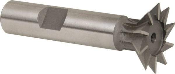 Whitney Tool Co. - 1" Diam x 1/4" Width of Cut, 45° Included Angle, High Speed Steel Dovetail Cutter - 1/2" Shank Diam, 2-1/2" Shank Length, 2-1/2" Overall Length, Weldon Flat, Uncoated - Exact Tool & Supply