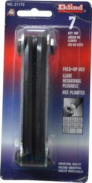 Eklind - 7 Piece Fold-Up Hex Key Set - Hex Range 2 to 8mm, Alloy Steel - Exact Tool & Supply