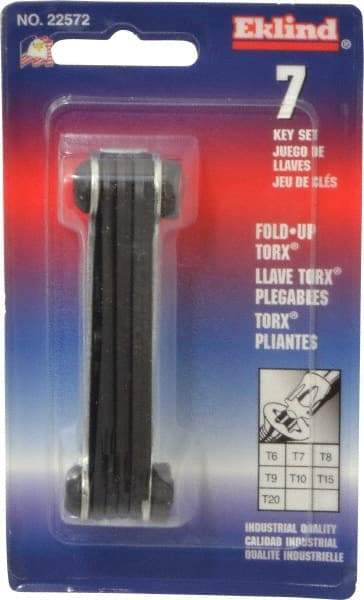 Eklind - 7 Piece T6 to T20 Fold-Up Torx Key Set - T6, T7, T8, T9, T10, T15, T20 Torx Size - Exact Tool & Supply