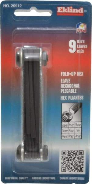 Eklind - 9 Piece Fold-Up Hex Key Set - Hex Range 0.05 to 3/16" - Exact Tool & Supply