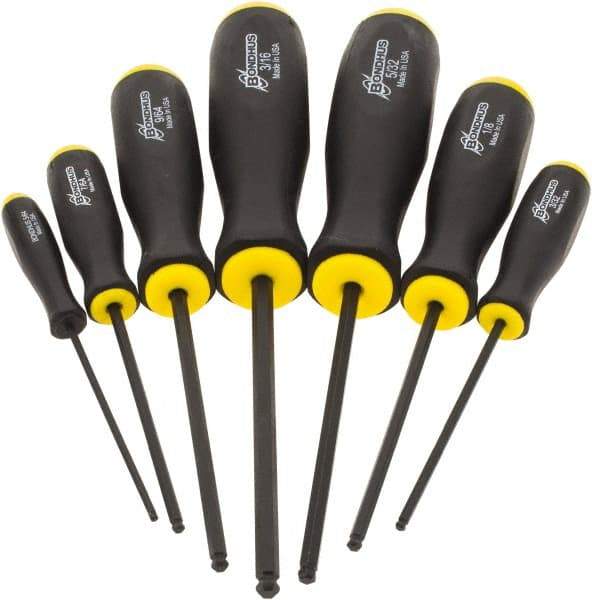 Bondhus - 7 Piece, 5/64 to 3/16" Ball End Hex Driver Set - Comes in Vinyl Pouch - Exact Tool & Supply