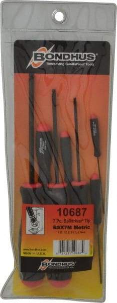 Bondhus - 7 Piece, 1.27 to 5mm Ball End Hex Driver Set - Comes in Vinyl Pouch - Exact Tool & Supply