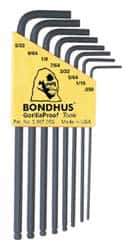 Bondhus - 8 Piece L-Key Ball End Hex Key Set - Hex Range 0.05 to 5/32" - Exact Tool & Supply
