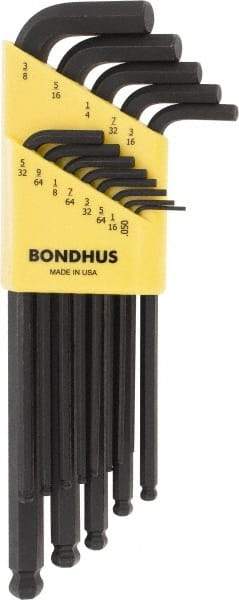 Bondhus - 13 Piece L-Key Ball End Hex Key Set - Hex Range 0.05 to 3/8" - Exact Tool & Supply