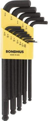 Bondhus - 13 Piece L-Key Ball End Hex Key Set - Hex Range 0.05 to 3/8" - Exact Tool & Supply
