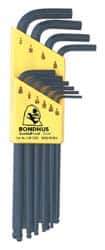 Bondhus - 10 Piece L-Key Ball End Hex Key Set - Hex Range 1/16 to 1/4" - Exact Tool & Supply