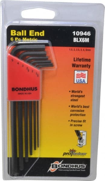 Bondhus - 6 Piece L-Key Ball End Hex Key Set - Exact Tool & Supply