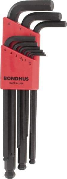 Bondhus - 9 Piece L-Key Ball End Hex Key Set - Hex Range 1.5 to 10mm - Exact Tool & Supply
