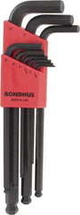 Bondhus - 9 Piece L-Key Ball End Hex Key Set - Hex Range 1.5 to 10mm - Exact Tool & Supply