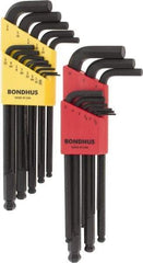 Bondhus - 22 Piece L-Key Ball End Hex Key Set - Hex Range 0.05 to 3/8" - Exact Tool & Supply