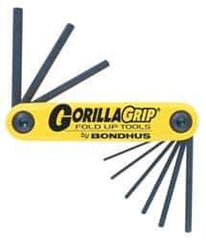 Bondhus - 9 Piece Fold-Up Hex Key Set - Hex Range 5/64 to 1/4" - Exact Tool & Supply