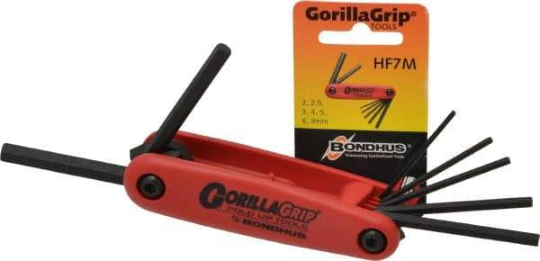 Bondhus - 7 Piece Fold-Up Hex Key Set - Hex Range 2 to 8mm - Exact Tool & Supply