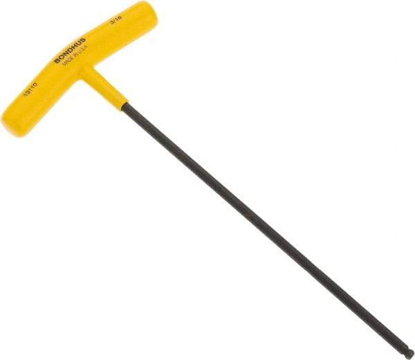 Bondhus - 3/16" Hex, T-Handle Cushion Grip, Ball End Hex Key - 9-13/64" OAL, Protanium High Torque Steel, Inch System of Measurement - Exact Tool & Supply