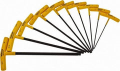 Bondhus - 10 Piece T-Handle Ball End Hex Key Set - Hex Range 3/32 to 3/8", Alloy Steel - Exact Tool & Supply