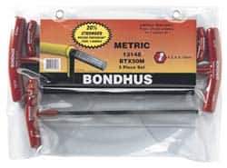 Bondhus - 5 Piece T-Handle Ball End Hex Key Set - Hex Range 4 to 10mm, Alloy Steel - Exact Tool & Supply