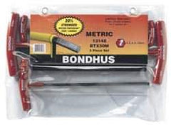Bondhus - 5 Piece T-Handle Ball End Hex Key Set - Hex Range 4 to 10mm, Alloy Steel - Exact Tool & Supply