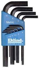 Eklind - 9 Piece L-Key Hex Key Set - Hex Range 1.5 to 10mm - Exact Tool & Supply