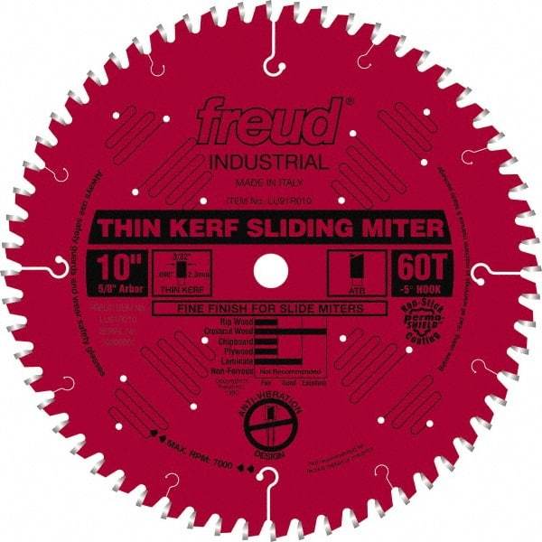 Freud - 10" Diam, 5/8" Arbor Hole Diam, 60 Tooth Wet & Dry Cut Saw Blade - Carbide-Tipped, Standard Round Arbor - Exact Tool & Supply