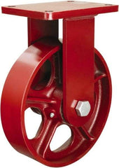 Hamilton - 10" Diam x 2-1/2" Wide x 12-1/2" OAH Top Plate Mount Rigid Caster - Cast Iron, 2,500 Lb Capacity, Tapered Roller Bearing, 5-1/2 x 7-1/2" Plate - Exact Tool & Supply