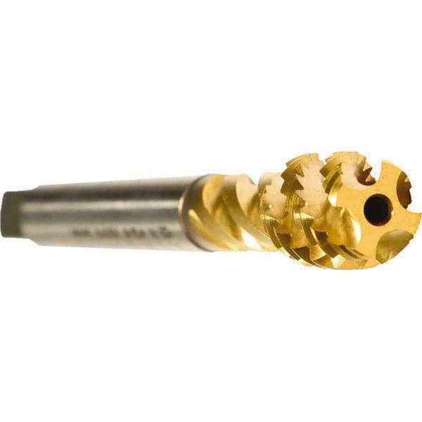 Emuge - 3/4-16 UNF 5 Flute 2B Modified Bottoming Spiral Flute Tap - Cobalt, TiN Finish, 4.331" OAL, Right Hand Flute, Right Hand Thread, Series Enorm - Exact Tool & Supply