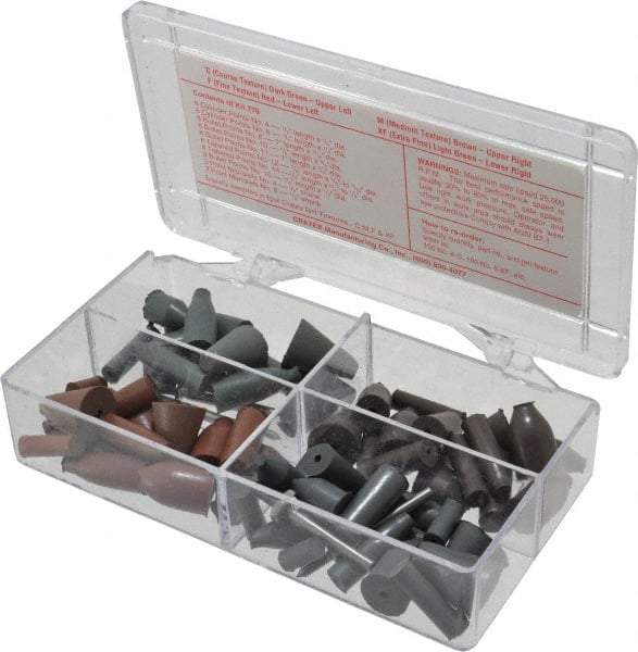 Cratex - 68 Piece Rubber Point Test Set - Includes 16 Cylinder Points, 32 Bullet Points, 16 Tapered Points & 4 Point Mandrels - Exact Tool & Supply