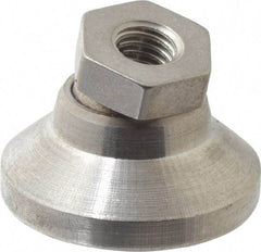 Vlier - 150 Lb Capacity, 10-32 Thread, 17/32" OAL, Stainless Steel Stud, Tapped Pivotal Socket Mount Leveling Pad - 3/4" Base Diam, Delrin Pad, 3/8" Hex - Exact Tool & Supply