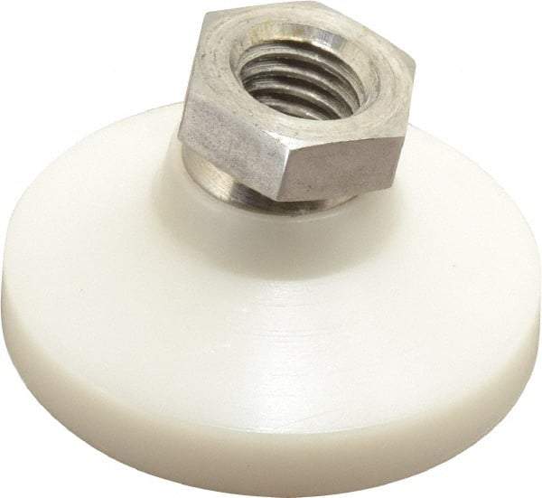 Vlier - 700 Lb Capacity, 1/2-13 Thread, 1-1/8" OAL, Stainless Steel Stud, Tapped Pivotal Socket Mount Leveling Pad - 1-7/8" Base Diam, Delrin Pad, 3/4" Hex - Exact Tool & Supply