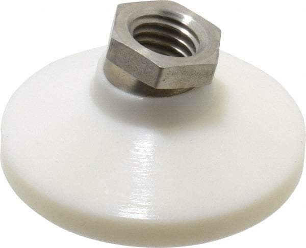 Vlier - 1200 Lb Capacity, 5/8-11 Thread, 1-1/4" OAL, Stainless Steel Stud, Tapped Pivotal Socket Mount Leveling Pad - 2-1/2" Base Diam, Delrin Pad, 7/8" Hex - Exact Tool & Supply