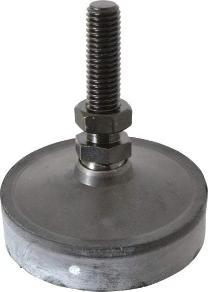 Vlier - 400 Lb Capacity, 1/2-13 Thread, 3-5/8" OAL, Steel Stud, Studded Pivotal Socket Mount Leveling Pad & Mount - 2" Stud Length, 3" Base Diam, Neoprene Pad, 3/4" Hex - Exact Tool & Supply