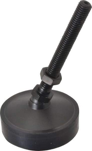Vlier - 800 Lb Capacity, 1/2-13 Thread, 5-5/8" OAL, Steel Stud, Studded Pivotal Socket Mount Leveling Pad & Mount - 4" Stud Length, 3" Base Diam, Neoprene Pad, 3/4" Hex - Exact Tool & Supply