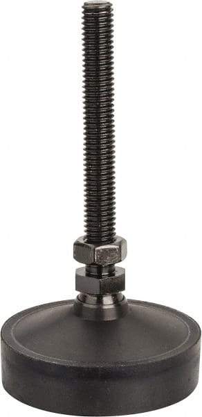 Vlier - 1200 Lb Capacity, 1/2-13 Thread, 5-5/8" OAL, Steel Stud, Studded Pivotal Socket Mount Leveling Pad & Mount - 4" Stud Length, 3" Base Diam, Neoprene Pad, 3/4" Hex - Exact Tool & Supply