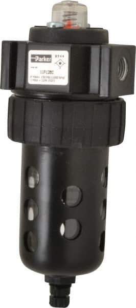 Parker - 1/4" Port, 46 CFM Coalescing Filter - Polycarbonate Bowl, Manual Drain, Modular Connection, 150 Max psi - Exact Tool & Supply