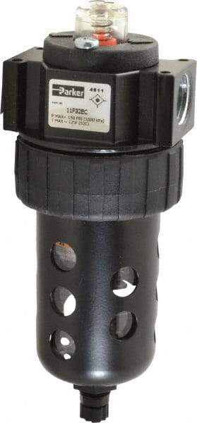 Parker - 1/2" Port, 46 CFM Coalescing Filter - Polycarbonate Bowl, Manual Drain, Modular Connection, 150 Max psi - Exact Tool & Supply