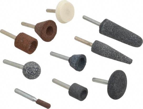 Grier Abrasives - 10 Piece Aluminum Oxide Vitrified Mounted Stone Abrasive Point Set - Includes Shapes A1, A24, A25, A3, A31, A32, A34, A36, A38 & A39 - Exact Tool & Supply